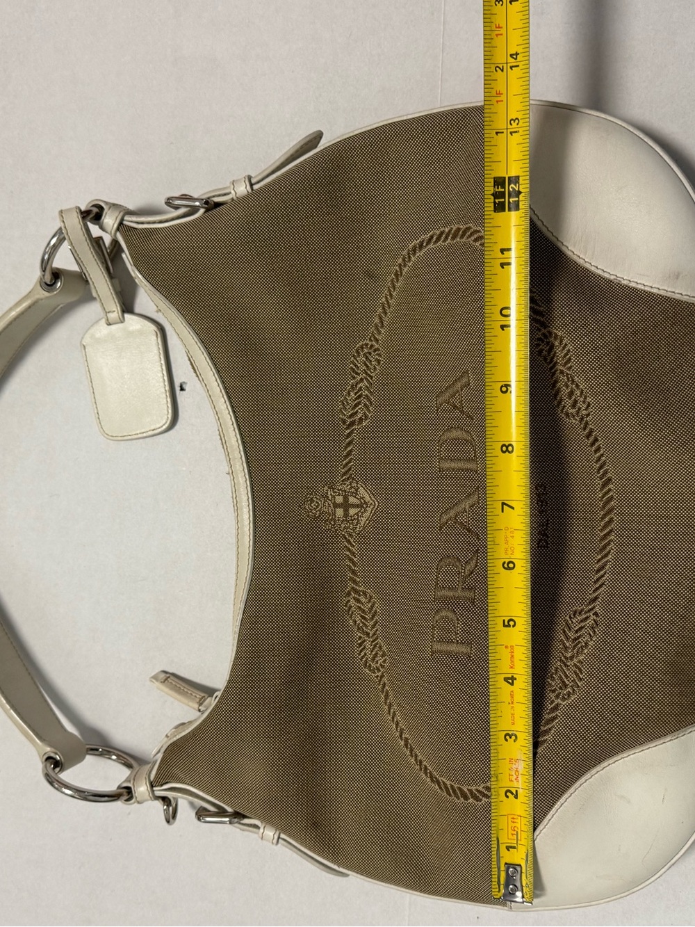 Prada Milano Canvas Shoulder Bag with White Leather Trim - Picture 12 of 14